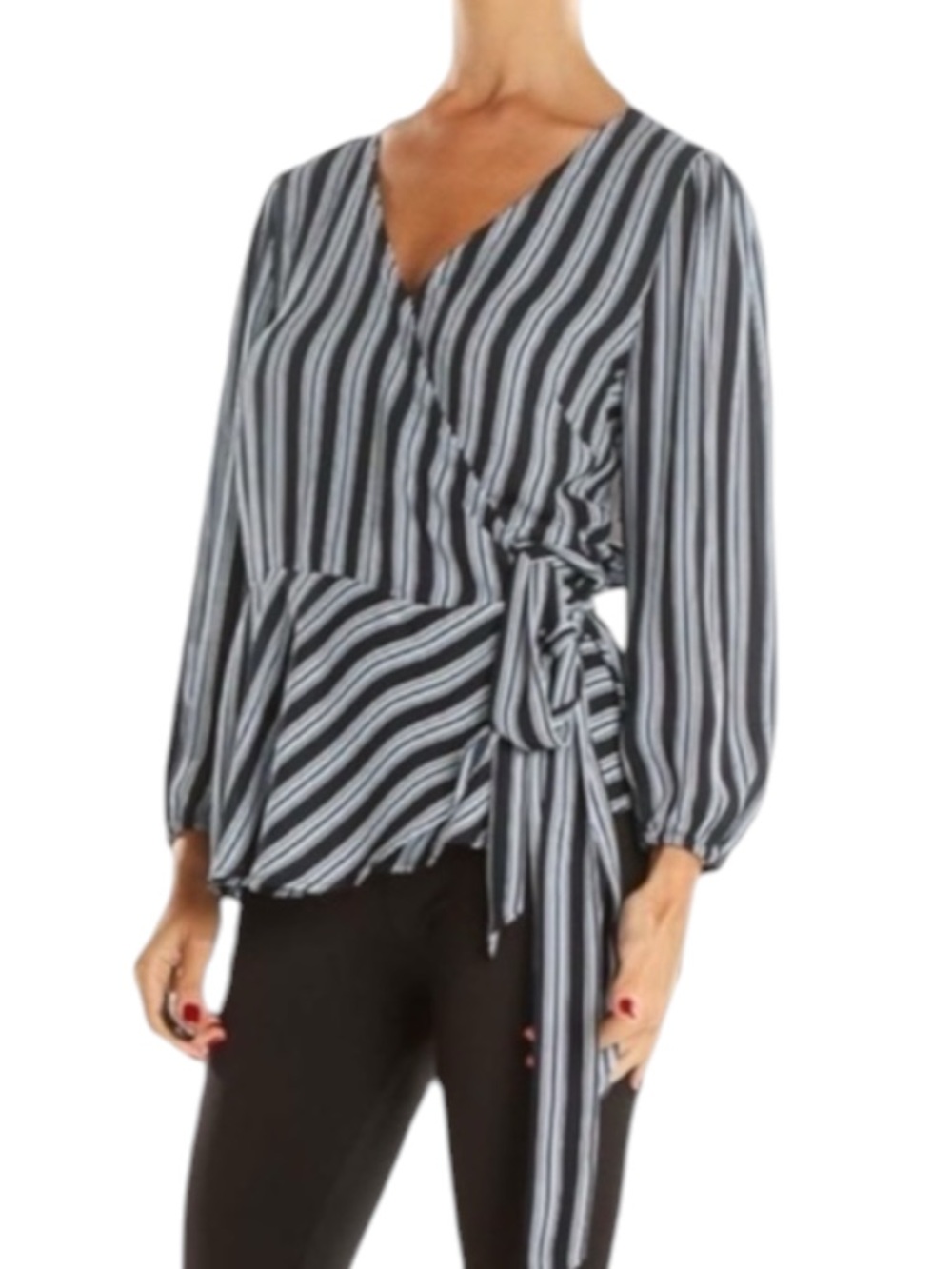 LOFT Striped Wrap Blouse in Navy / White Size PETITE Large — Absolutely Gorgeous